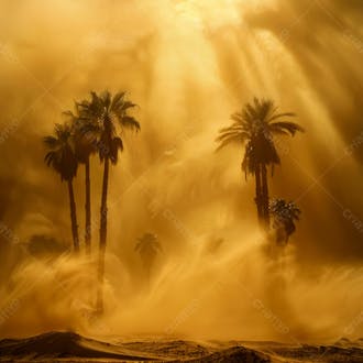 Tempestade de areia no coração do deserto com palmeiras 45