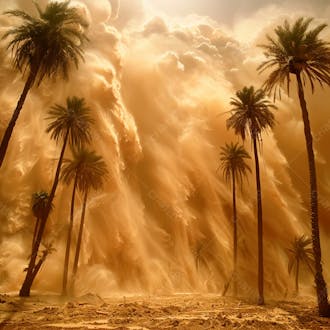 Tempestade de areia no coração do deserto com palmeiras 47