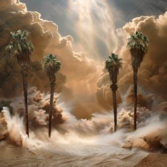 Tempestade de areia no coração do deserto com palmeiras 48