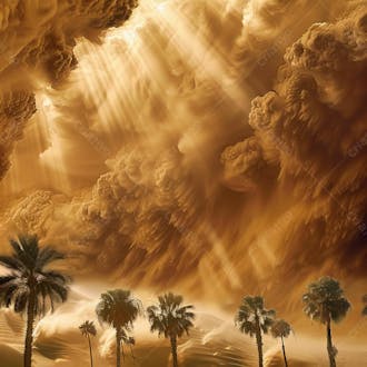 Tempestade de areia no coração do deserto com palmeiras 50