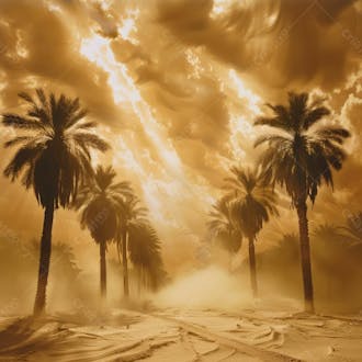 Tempestade de areia no coração do deserto com palmeiras 51