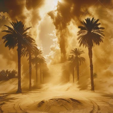 Tempestade de areia no coração do deserto com palmeiras 52