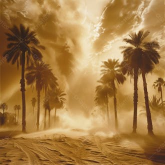Tempestade de areia no coração do deserto com palmeiras 53