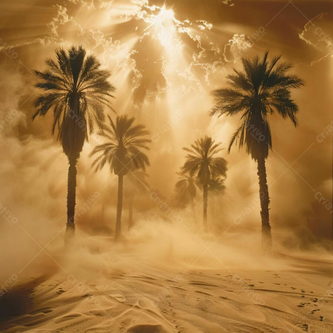 Palmeira no Deserto sob Tempestade de Areia