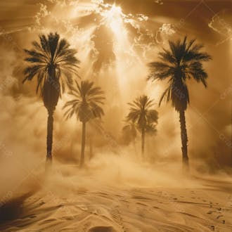 Tempestade de areia no coração do deserto com palmeiras 54