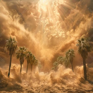 Tempestade de areia no coração do deserto com palmeiras 55