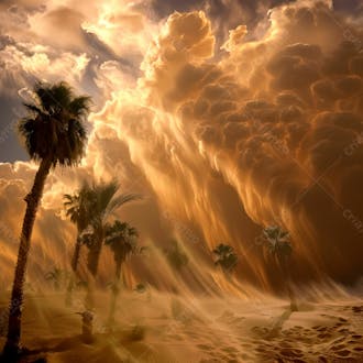 Tempestade de areia no coração do deserto com palmeiras 56
