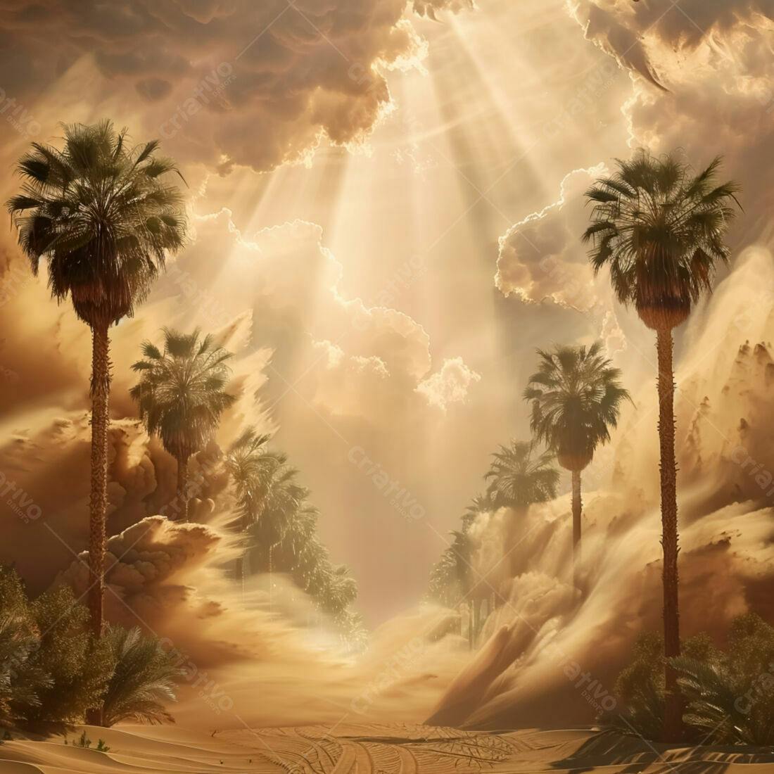 Palmeira e tempestade de areia no deserto