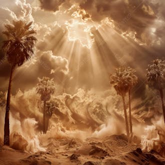 Tempestade de areia no coração do deserto com palmeiras 62