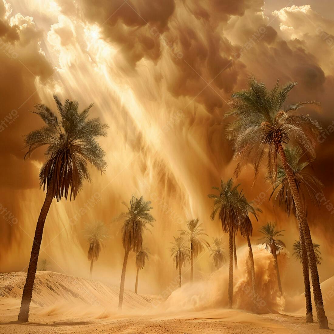 Palmeiras em tempestade de areia no deserto