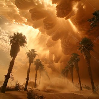 Tempestade de areia no coração do deserto com palmeiras 64