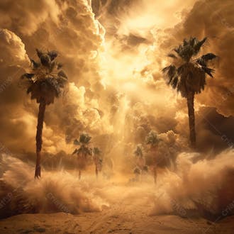 Tempestade de areia no coração do deserto com palmeiras 65