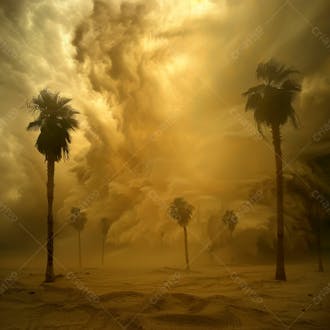 Tempestade de areia no coração do deserto com palmeiras 66