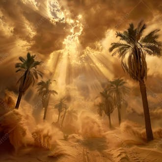Tempestade de areia no coração do deserto com palmeiras 67