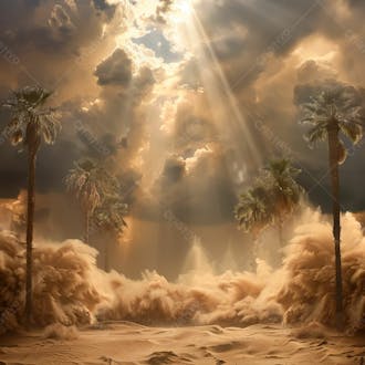 Tempestade de areia no coração do deserto com palmeiras 68