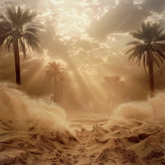 Tempestade de areia no coração do deserto com palmeiras 69