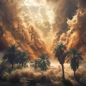 Tempestade de areia no coração do deserto com palmeiras 71