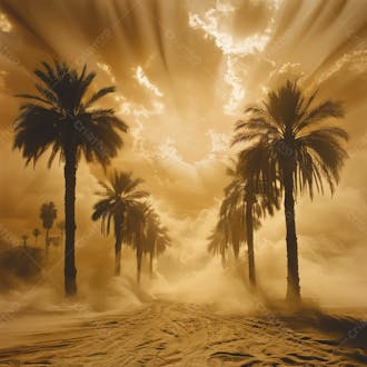 Tempestade de areia no coração do deserto com palmeiras 73