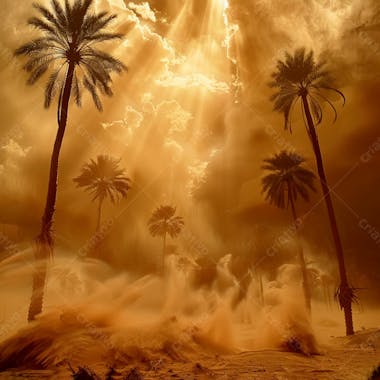 Tempestade de areia no coração do deserto com palmeiras 74