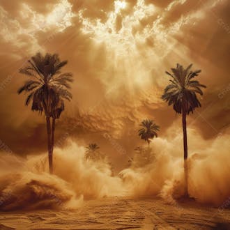 Tempestade de areia no coração do deserto com palmeiras 75
