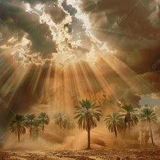 Tempestade de areia no coração do deserto com palmeiras 77