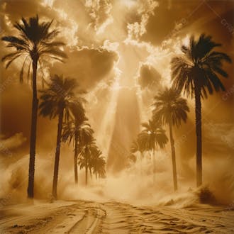 Tempestade de areia no coração do deserto com palmeiras 78