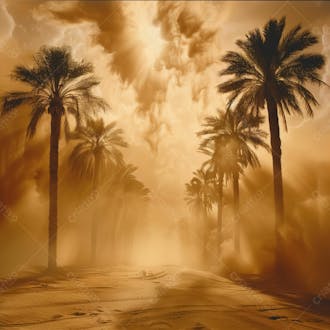 Tempestade de areia no coração do deserto com palmeiras 80