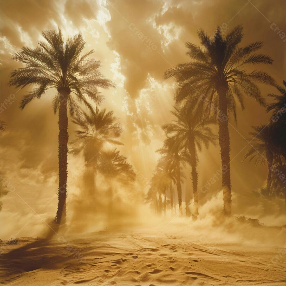 Palmeira em tempestade de areia no deserto