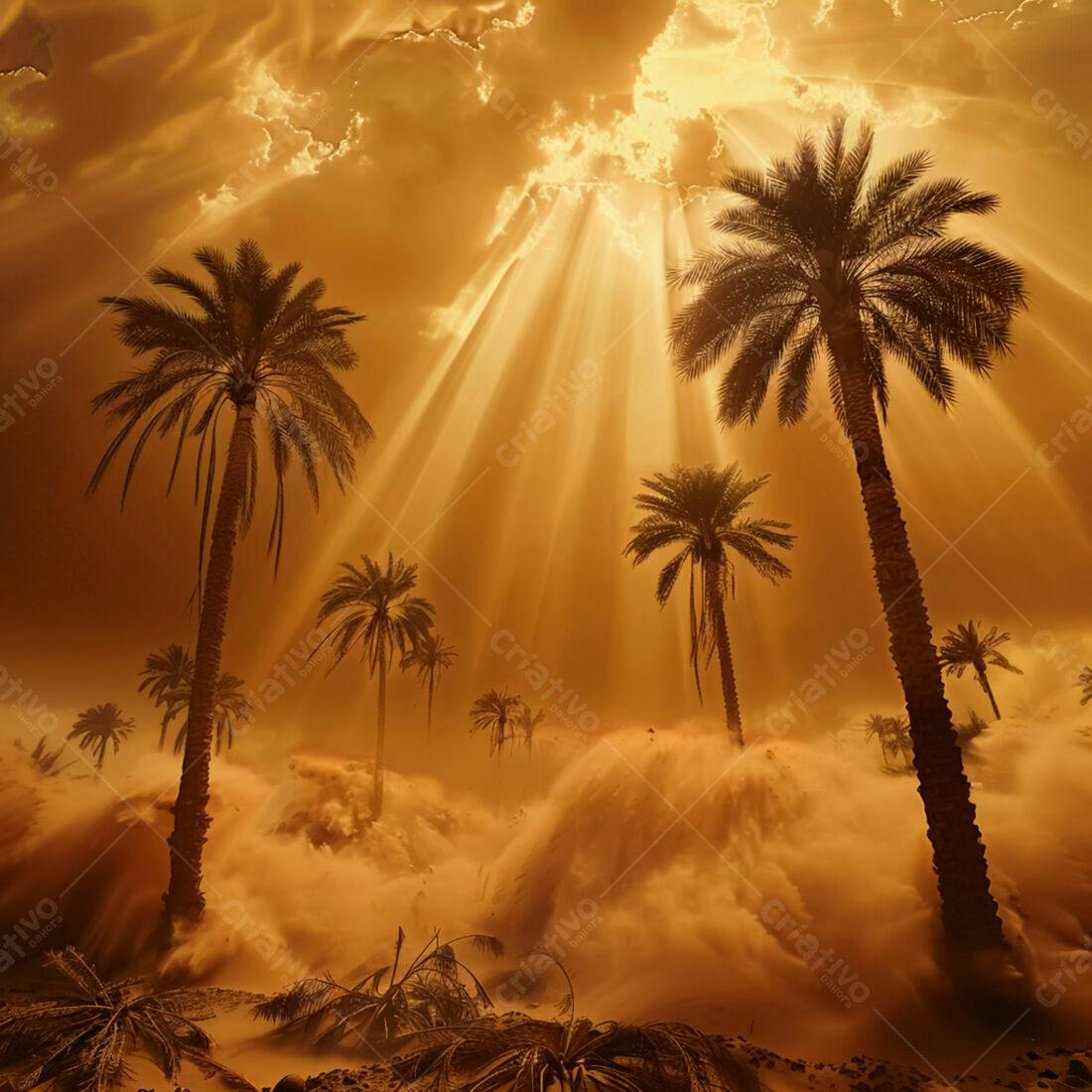 Palmeira no Deserto sob Tempestade de Areia