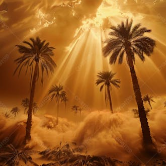 Tempestade de areia no coração do deserto com palmeiras 82