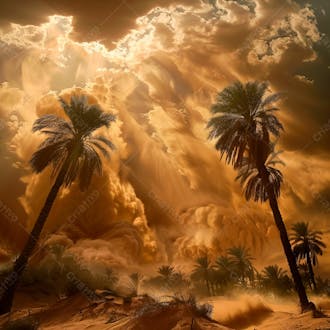 Tempestade de areia no coração do deserto com palmeiras 84