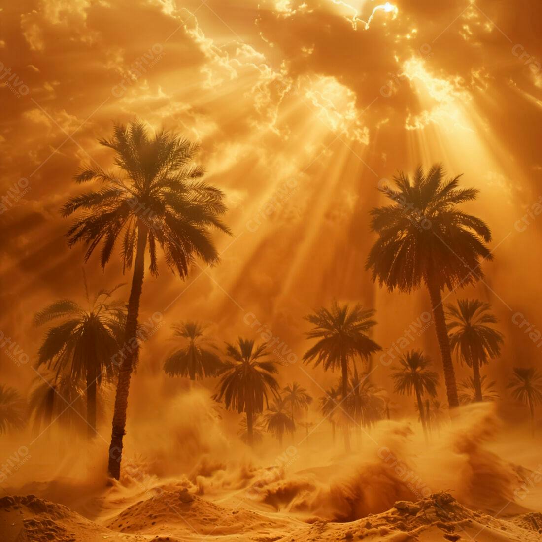 Palmeira no Deserto sob Tempestade de Areia
