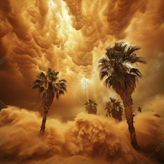 Tempestade de areia no coração do deserto com palmeiras 88