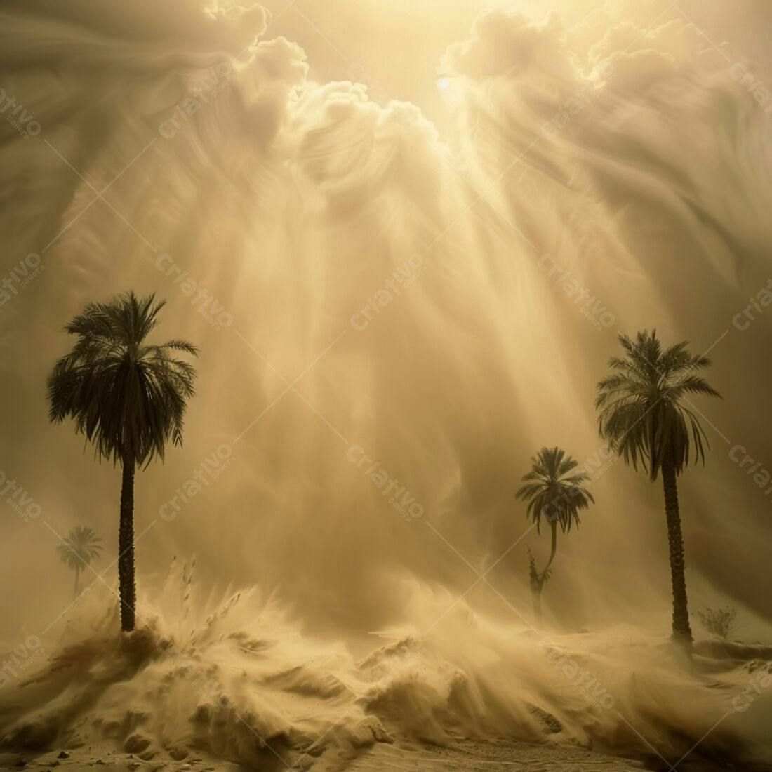 Palmeira em tempestade de areia no deserto