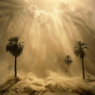 Tempestade de areia no coração do deserto com palmeiras 90
