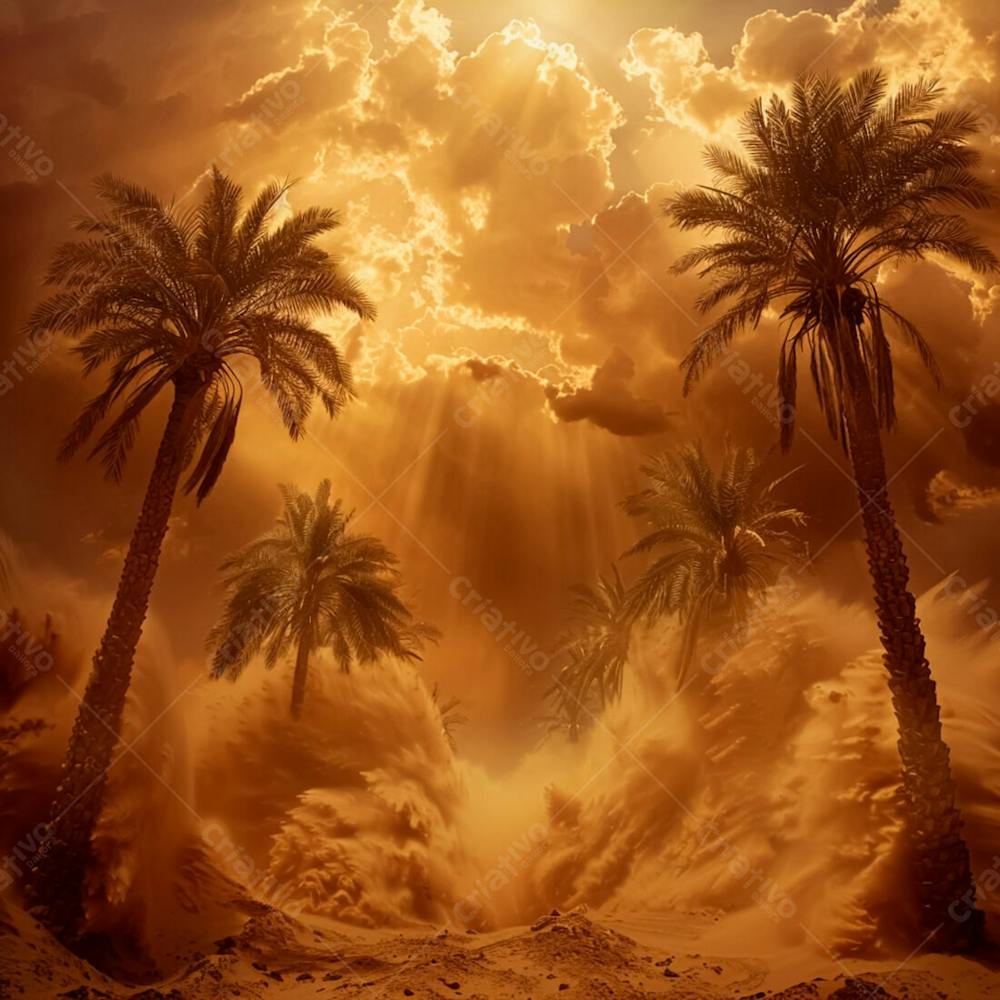 Tempestade De Areia No Coração Do Deserto Com Palmeiras 89