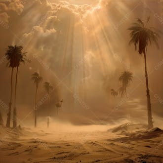 Tempestade de areia no coração do deserto com palmeiras 92