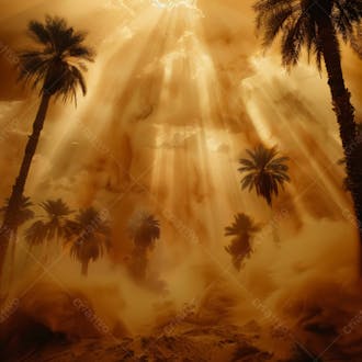 Tempestade de areia no coração do deserto com palmeiras 93