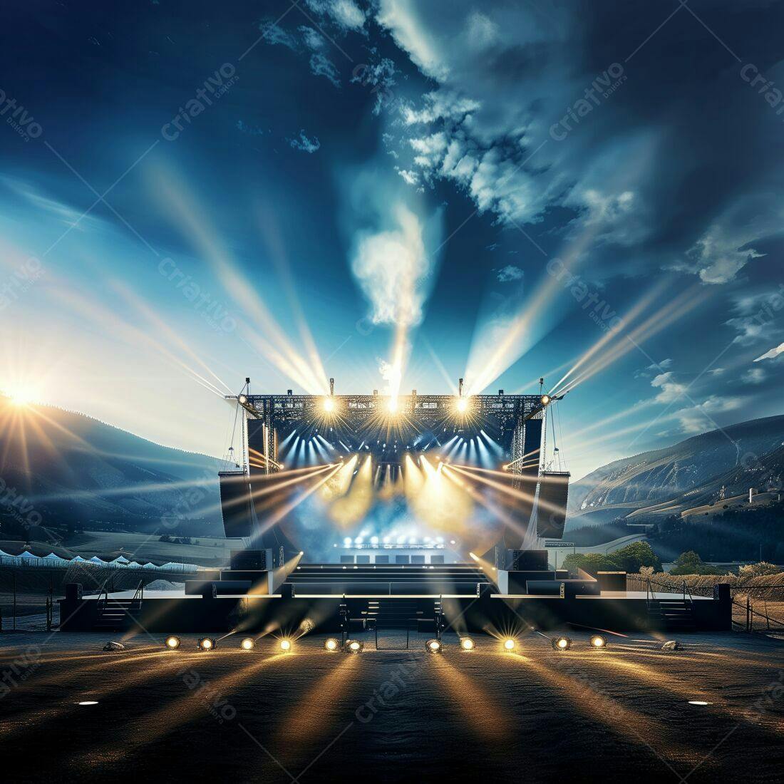 Palco iluminado ao ar livre em festival