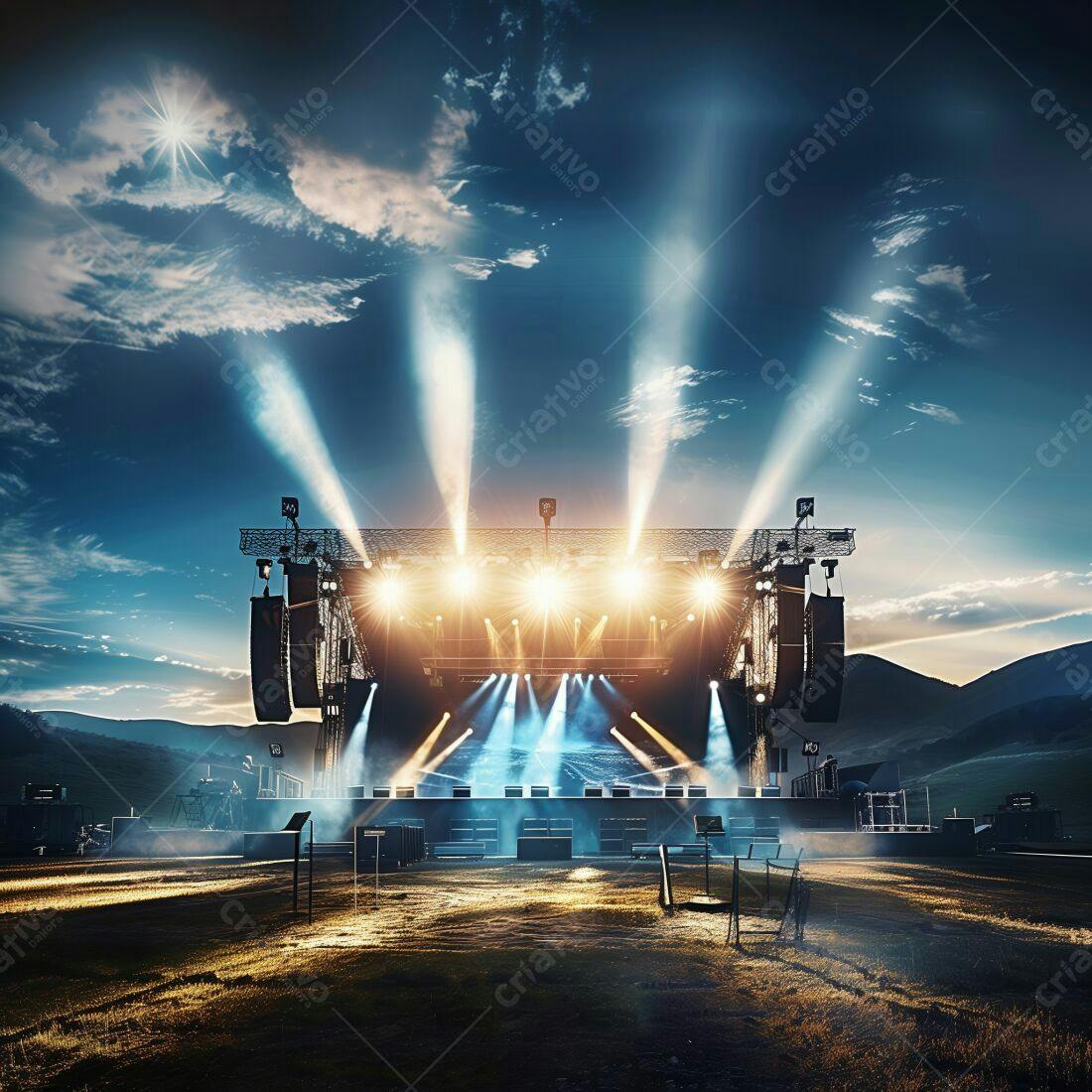 Palco de show ao ar livre no entardecer