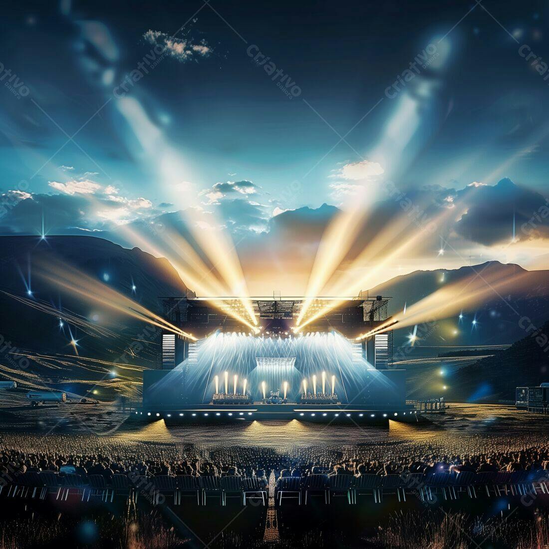 Show ao ar livre com palco iluminado