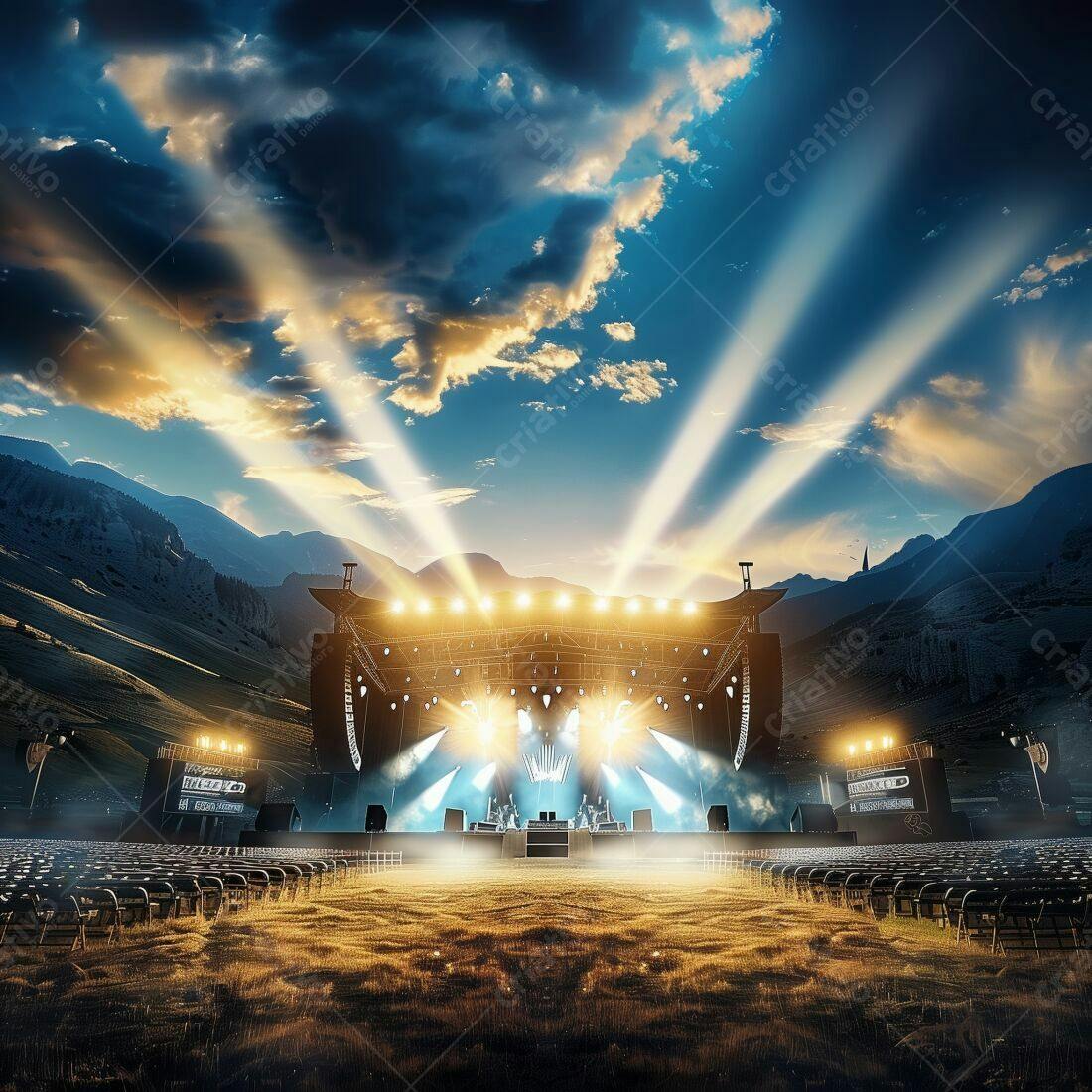 Palco ao ar livre com show ao entardecer