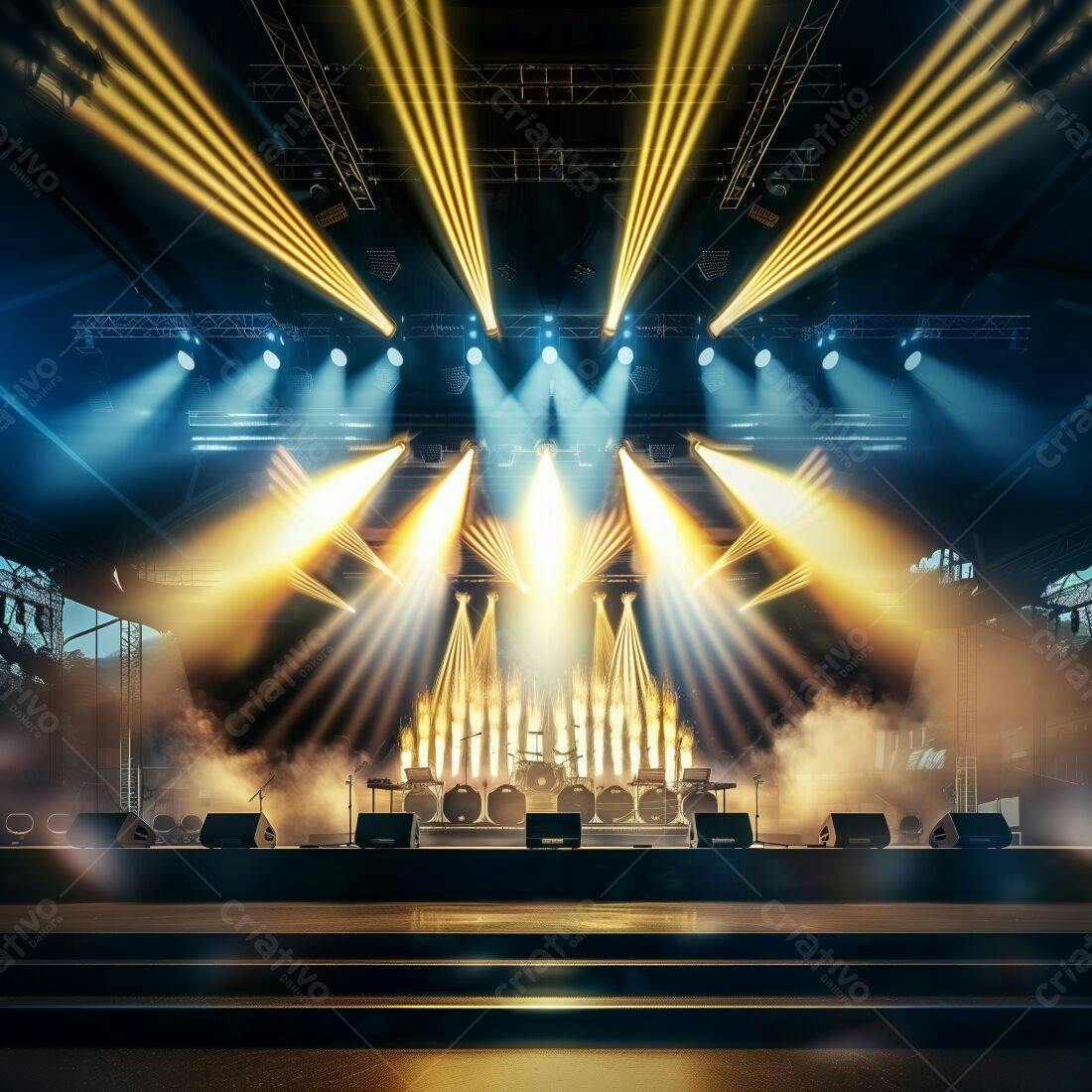 Palco de Show com Iluminação Dourada e Azul