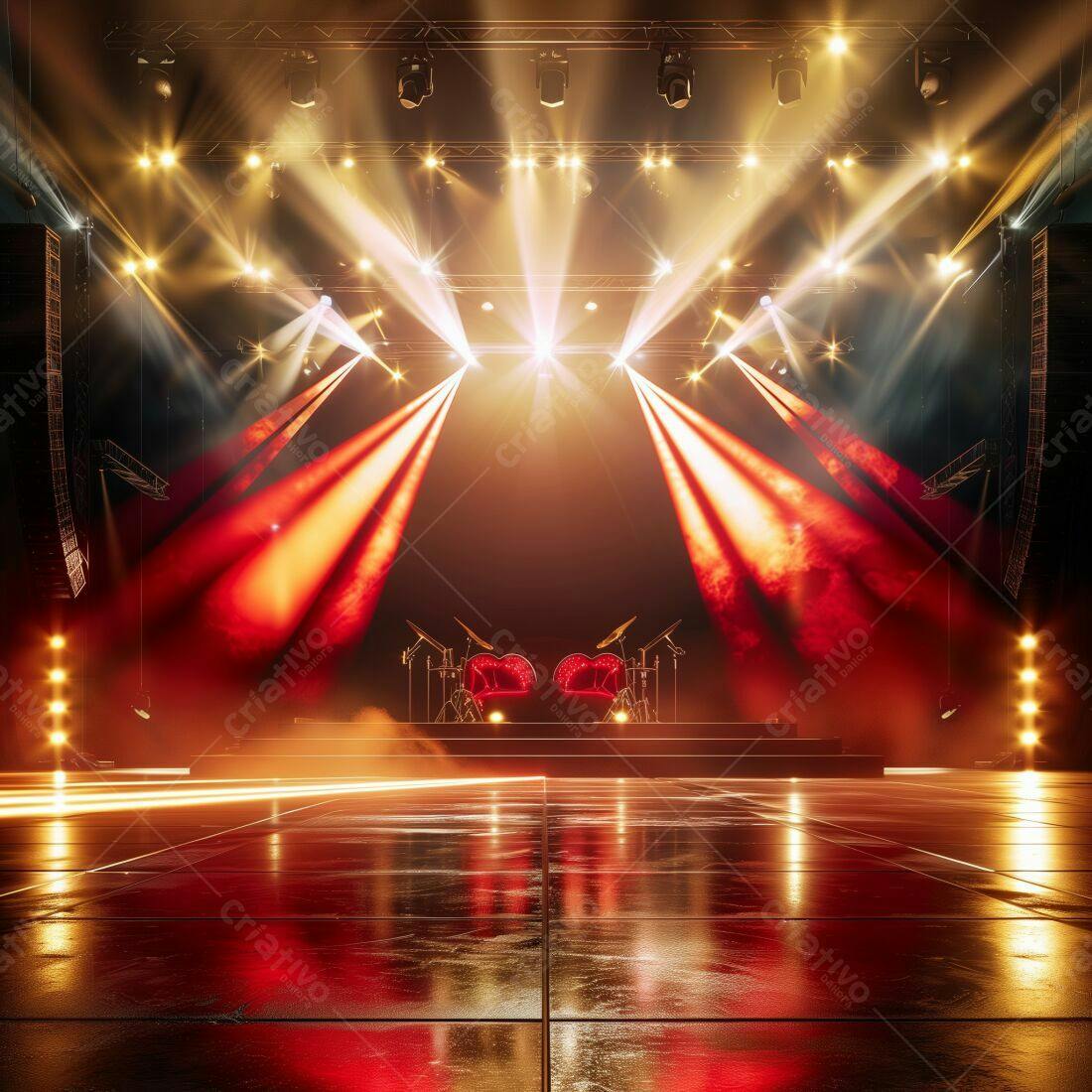 Palco iluminado para show com bateria