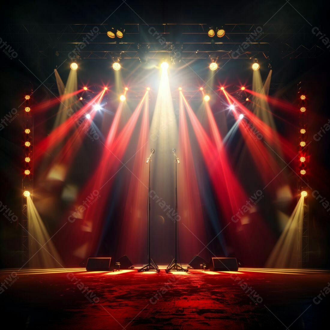 Palco iluminado para show com microfones