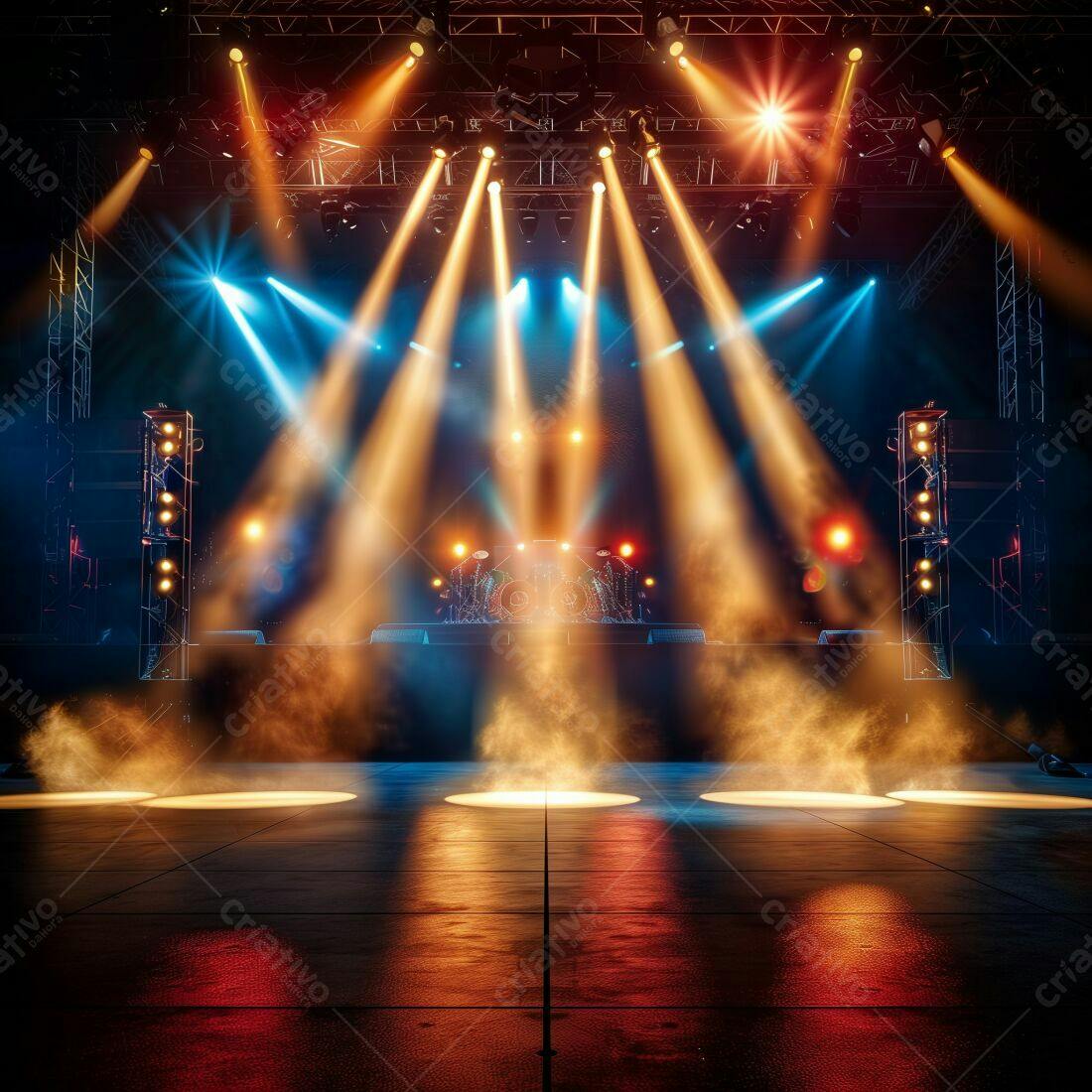 Palco de concerto iluminado com luzes coloridas