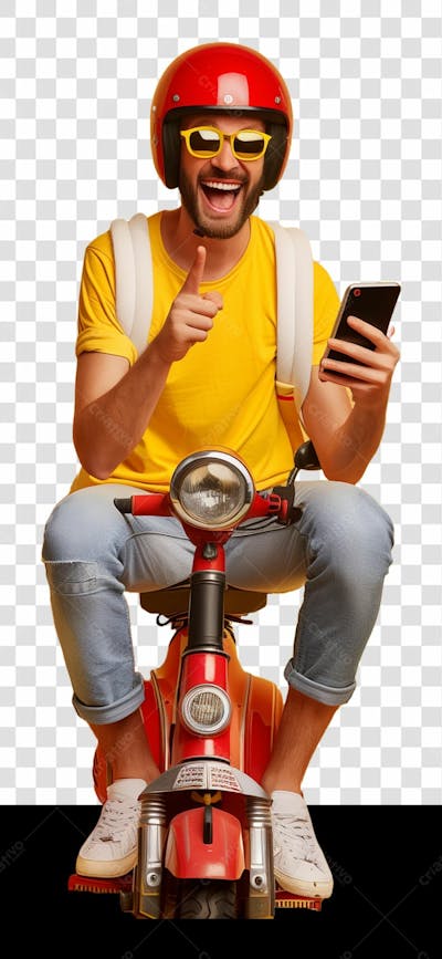 Entregador, Delivery, Homem Sentado Em Uma Motocicleta
