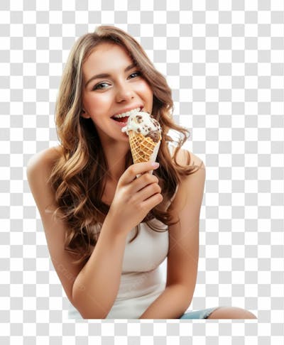 Uma Linda Mulher, Tomando Um Sorvete De Casquinha