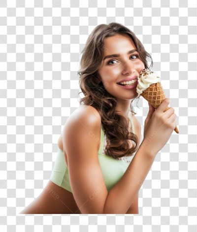 Uma Linda Mulher, Tomando Um Sorvete De Casquinha