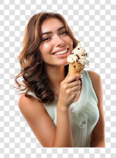 Uma Linda Mulher, Tomando Um Sorvete De Casquinha